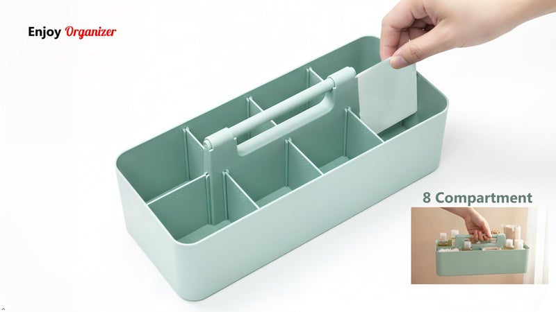 Enjoy Organizer New Plastic Portable Makeup Organizer Caddy Tote Divided Basket Bin with Handle, for Bathroom Storage - Holds Blush Makeup Brushes, Eyeshadow Palette, Lipstick - Extra Large Made In USA (Mint) - Image 4